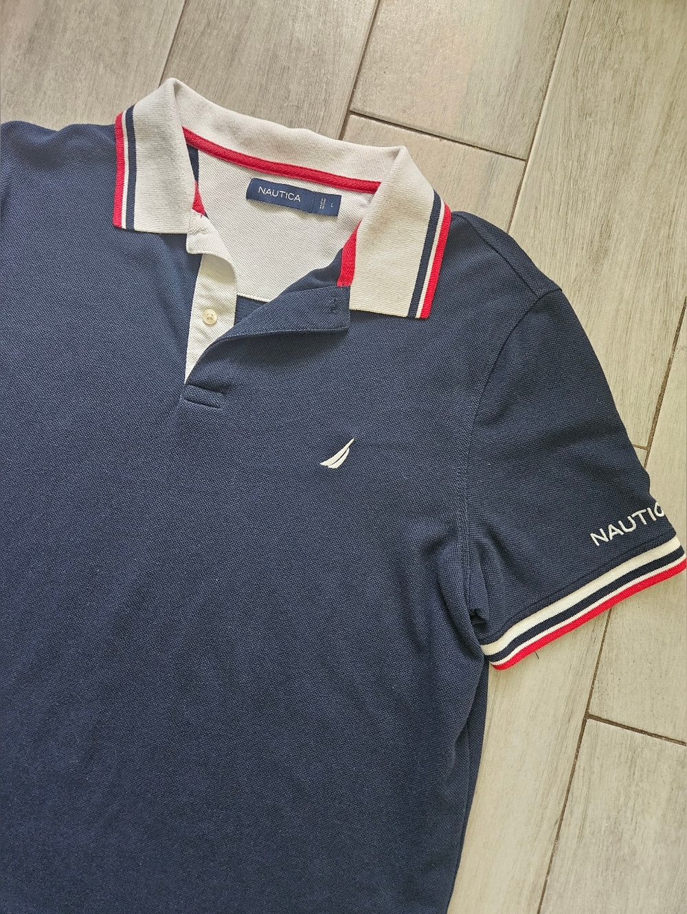 Nautica Men’s Navy Short Sleeve Polo Shirt with White & Red Trim